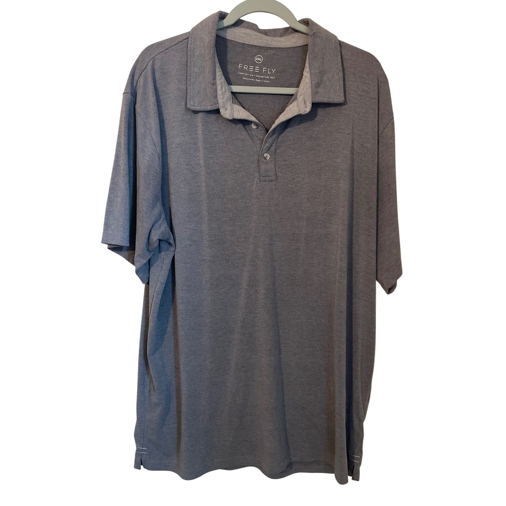 Free Fly Mens Bamboo Polo Shirt Heather Blue Short Sleeve 2XL